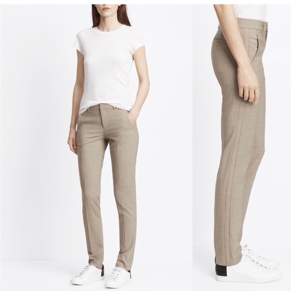 Vince Pants - • Vince • Strapping Wool Stretch Straight Leg Pants Brown Beige 6 Women’s